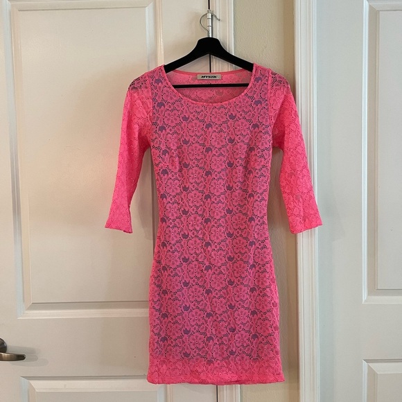 💗 Y2K Vintage Hot Pink Lace Cut out Mini Dress , Size: M - Picture 5 of 14